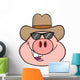 Pig Head Cartoon Character with Sunglasses and Cowboy Hat Wall Decal