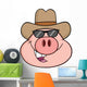 Pig Head Cartoon Character with Sunglasses and Cowboy Hat Wall Decal