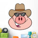 Pig Head Cartoon Character with Sunglasses and Cowboy Hat Wall Decal
