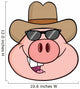 Pig Head Cartoon Character with Sunglasses and Cowboy Hat Wall Decal