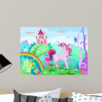 Unicorn Wall Mural shown on a wall