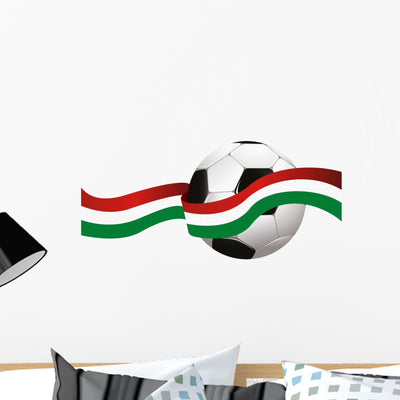 Hungarian Soccer Ball Wall Decal shown on a wall