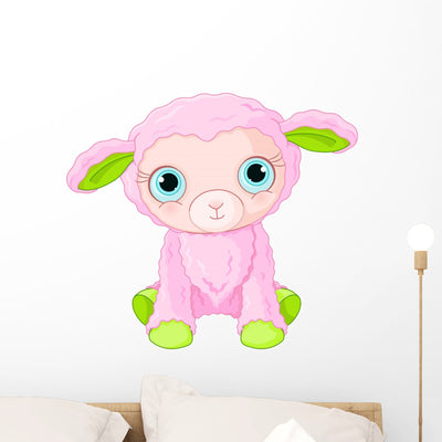 Cute Lamb Character Wall Decal shown on a wall
