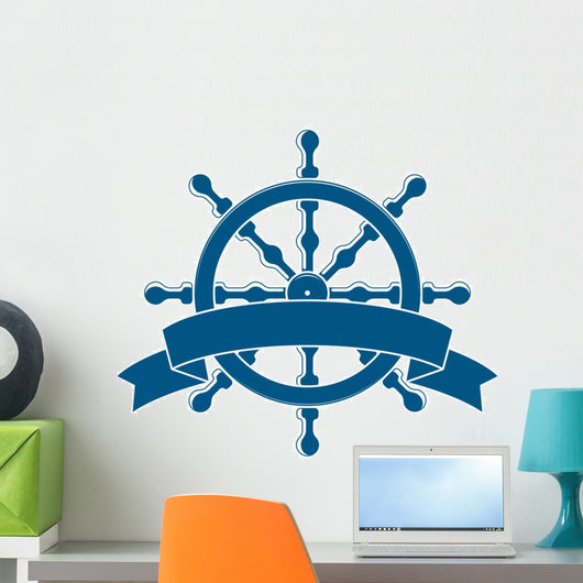Ship Wheel With Banner. Nautical Emblem. Vector 