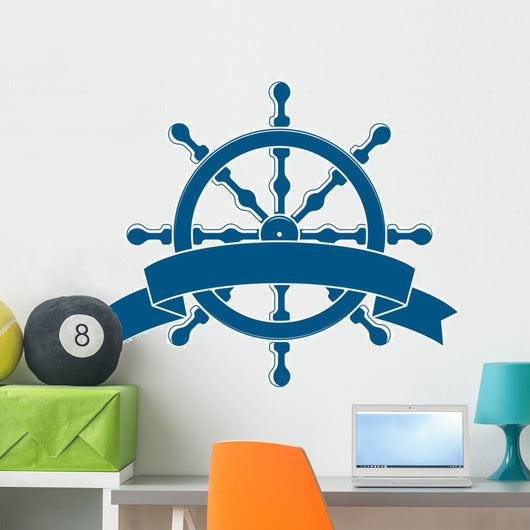 Ship Wheel With Banner. Nautical Emblem. Vector 