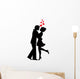 silhouettes of couples in love and hearts on a white background Wall Decal