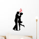 silhouettes of couples in love and hearts on a white background Wall Decal