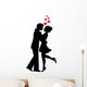 silhouettes of couples in love and hearts on a white background Wall Decal
