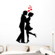 silhouettes of couples in love and hearts on a white background Wall Decal