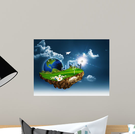 Flying island. Abstract eco and environmental concept 