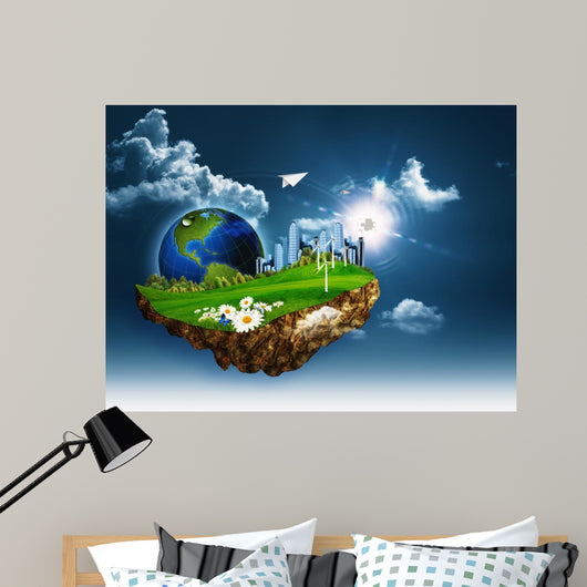 Flying island. Abstract eco and environmental concept 