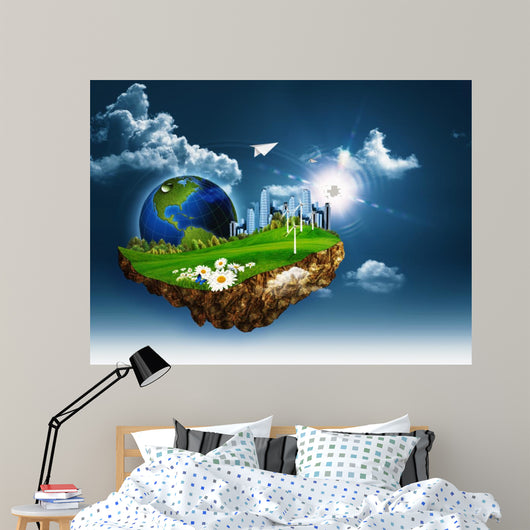 Flying island. Abstract eco and environmental concept 