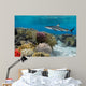 Colorful underwater coral reef with yellow stripped fish and big 