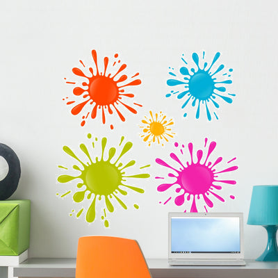 Colorful Vector Splash Stain Wall Decal shown on a wall
