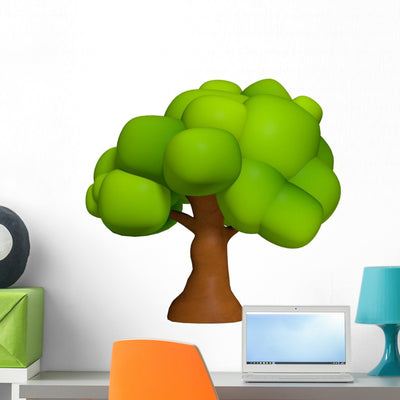 Simple Spring Cartoon Tree Wall Decal shown on a wall