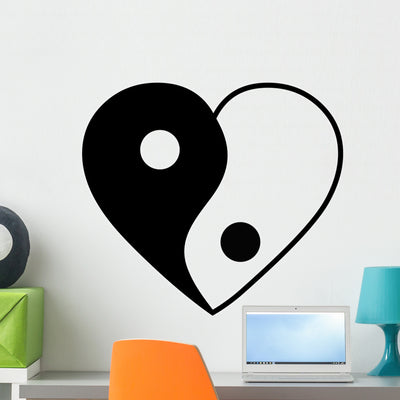 Yin Yang Heart Wall Decal shown on a wall
