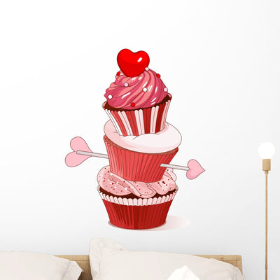 Valentine Cupcakes Wall Decal shown on a wall