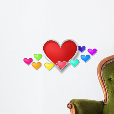 3D Colorful Hearts with Wall Stickers shown on a wall