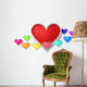 3D colorful hearts with little hearts surrounding on white backg Wall Decal
