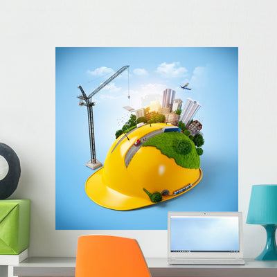 City Construction Helmet shown on a wall