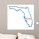 Florida Map Outlined in Neon Blue with Red Lettering 