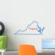 Virginia Map Outlined in Neon Blue with Red Lettering 