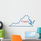 Virginia Map Outlined in Neon Blue with Red Lettering 