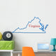 Virginia Map Outlined in Neon Blue with Red Lettering 
