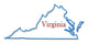 Virginia Map Outlined in Neon Blue with Red Lettering 