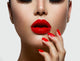 Red Sexy Lips and Nails closeup. Manicure and Makeup 