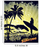 silhouette of a surfer on a tropical beach in grunge style 