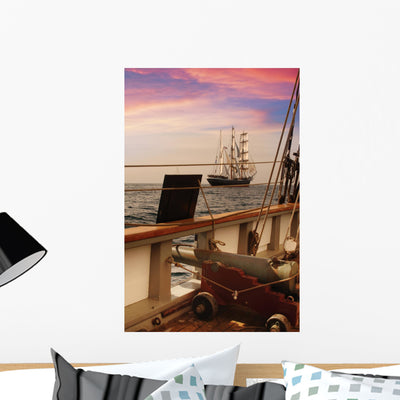 Deck Vintage Ship Dusk Wall Mural shown on a wall