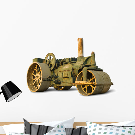 Vintage steam roller isolated on white with clipping path Wall Mural