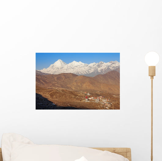 Muktinath Sacred Place Buddhists. Dhaulagiri peak (8167 m). Wall Mural
