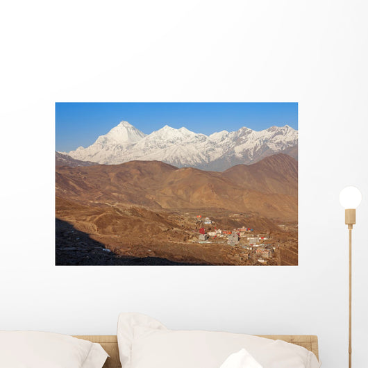 Muktinath Sacred Place Buddhists. Dhaulagiri peak (8167 m). Wall Mural