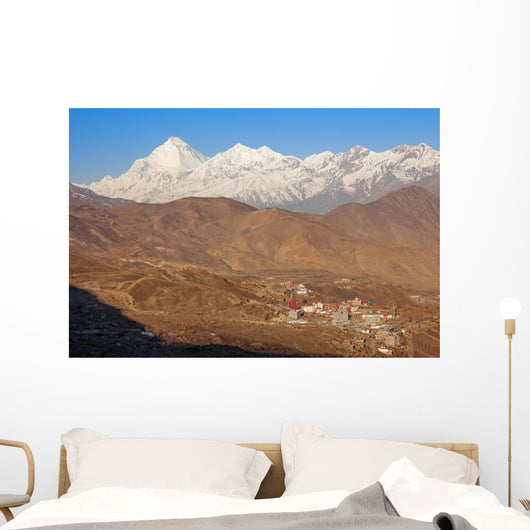 Muktinath Sacred Place Buddhists. Dhaulagiri peak (8167 m). Wall Mural
