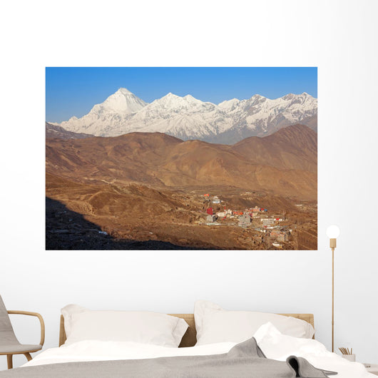 Muktinath Sacred Place Buddhists. Dhaulagiri peak (8167 m). Wall Mural