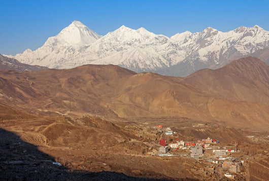 Muktinath Sacred Place Buddhists. Dhaulagiri peak (8167 m). Wall Mural