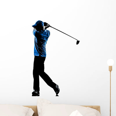 Man Golfer Golfing Golf Wall Decal shown on a wall