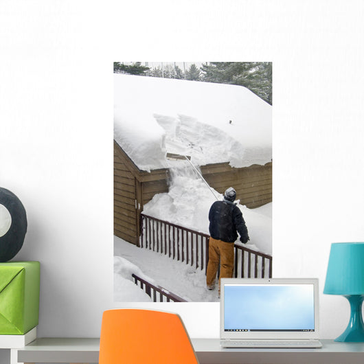 Man Using Snow Rake Wall Decal