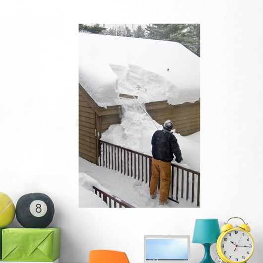 Man Using Snow Rake Wall Decal
