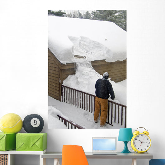 Man Using Snow Rake Wall Decal