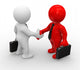 3d bussines white and red humans make a handshake 