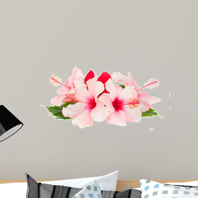 Heap Hibiscus Flowers Wall Decal shown on a wall