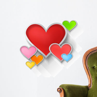 3D Colorful Paper Hearts Wall Decal shown on a wall