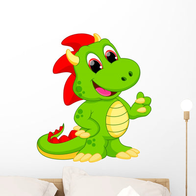 Illustration Dragon Cartoon Wall Decal shown on a wall