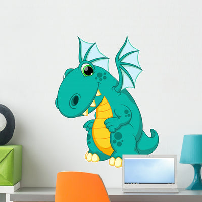 Funny Dragon Wall Decal shown on a wall