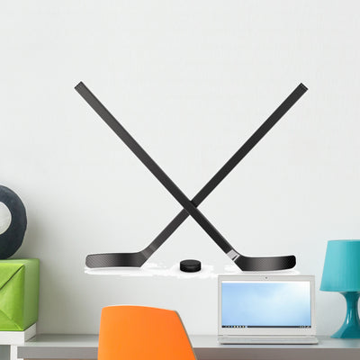 Ice Hockey Sticks and shown on a wall