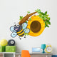 A smiling bee near the big beehive Wall Decal