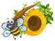 A smiling bee near the big beehive Wall Decal